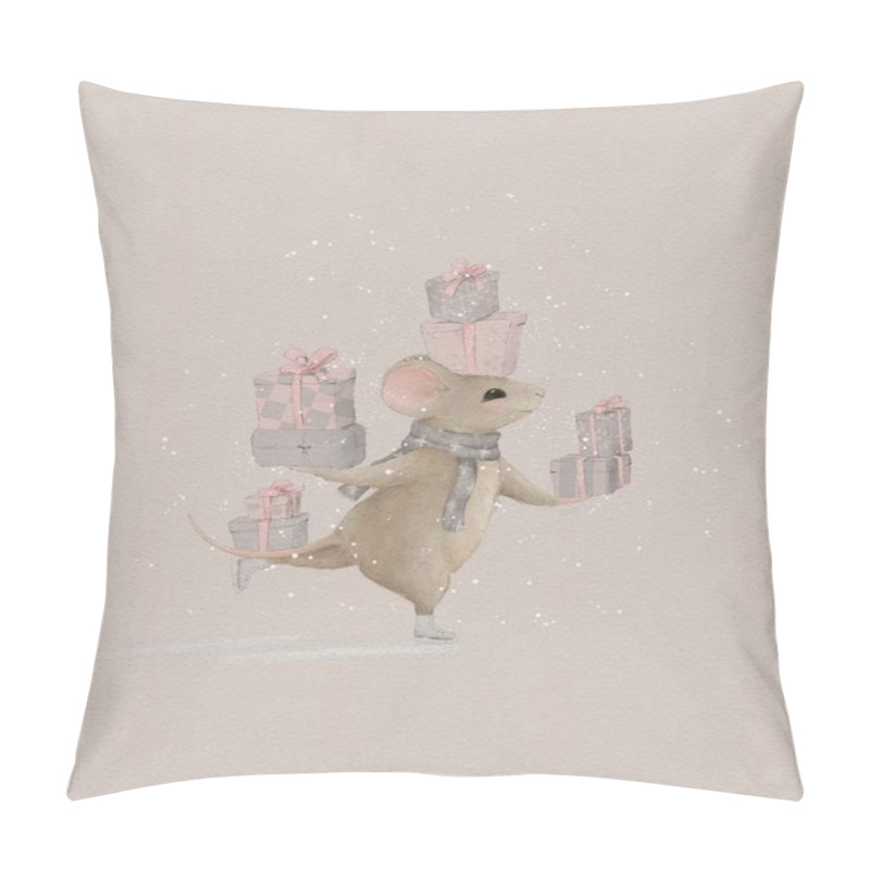 Personality  Illustration Of A Cartoon Mouse On Skates With Gifts Pillow Covers