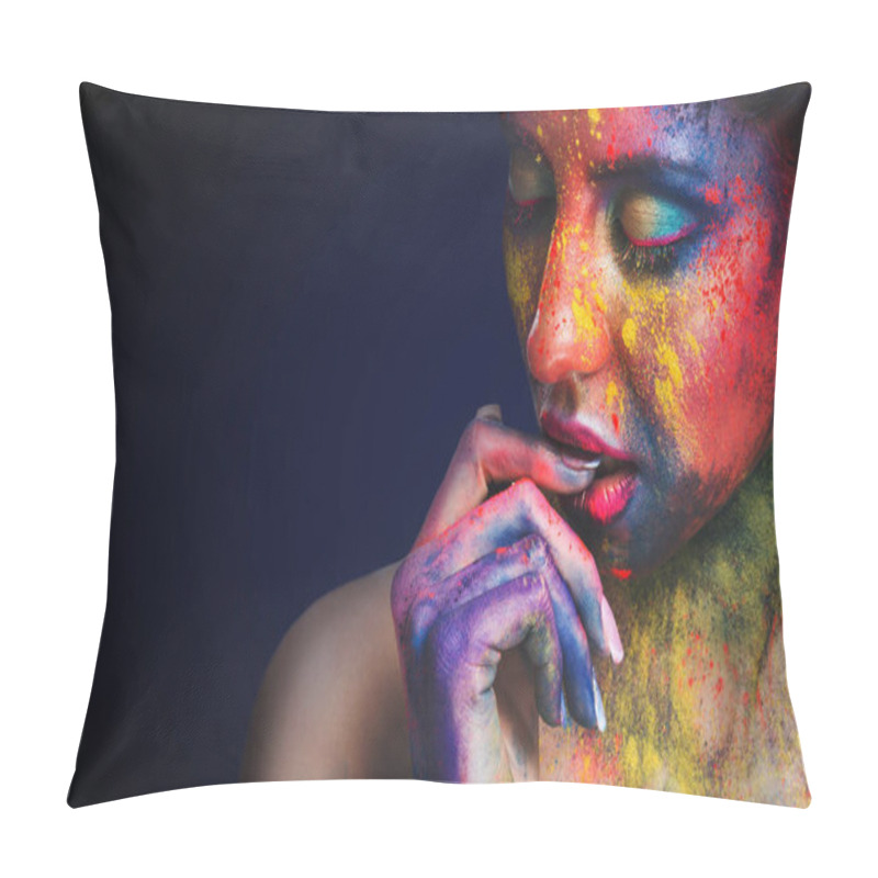 Personality  Pensive Beautiful Girl With Bright Artistic Make-up Pillow Covers