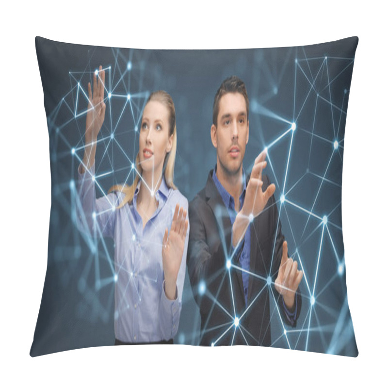 Personality  Businessman And Businesswoman With Virtual Network Pillow Covers