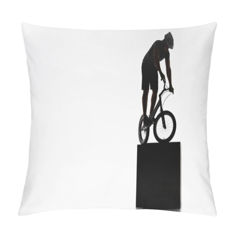 Personality  Silhouette Of Trial Cyclist Balancing On Obstacles On White Pillow Covers