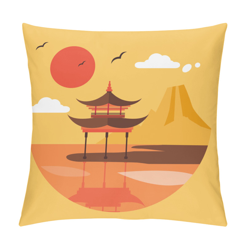 Personality  Flat Design Landscape Of Japan Pillow Covers