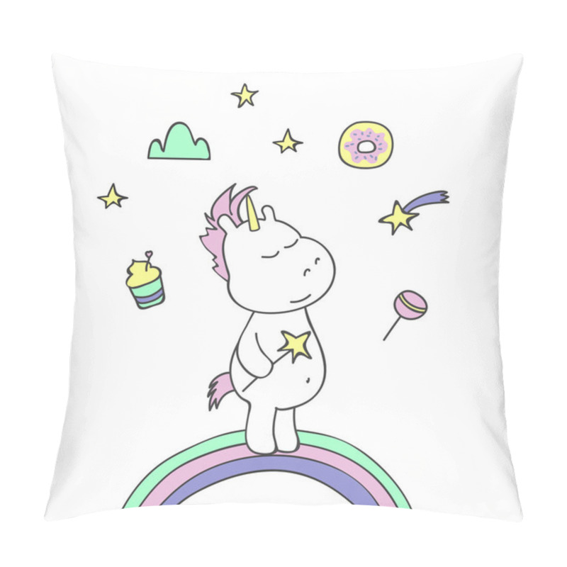 Personality  Illustration With Cute Unicorn On White Background. Vector Illus Pillow Covers