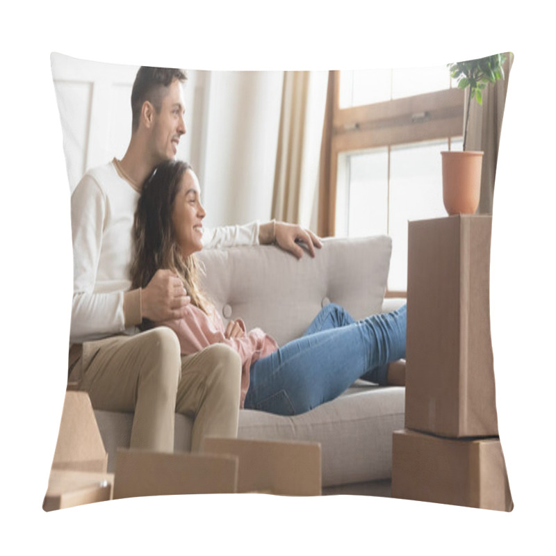 Personality  Couple Resting On Couch On Moving Day To New Home Pillow Covers