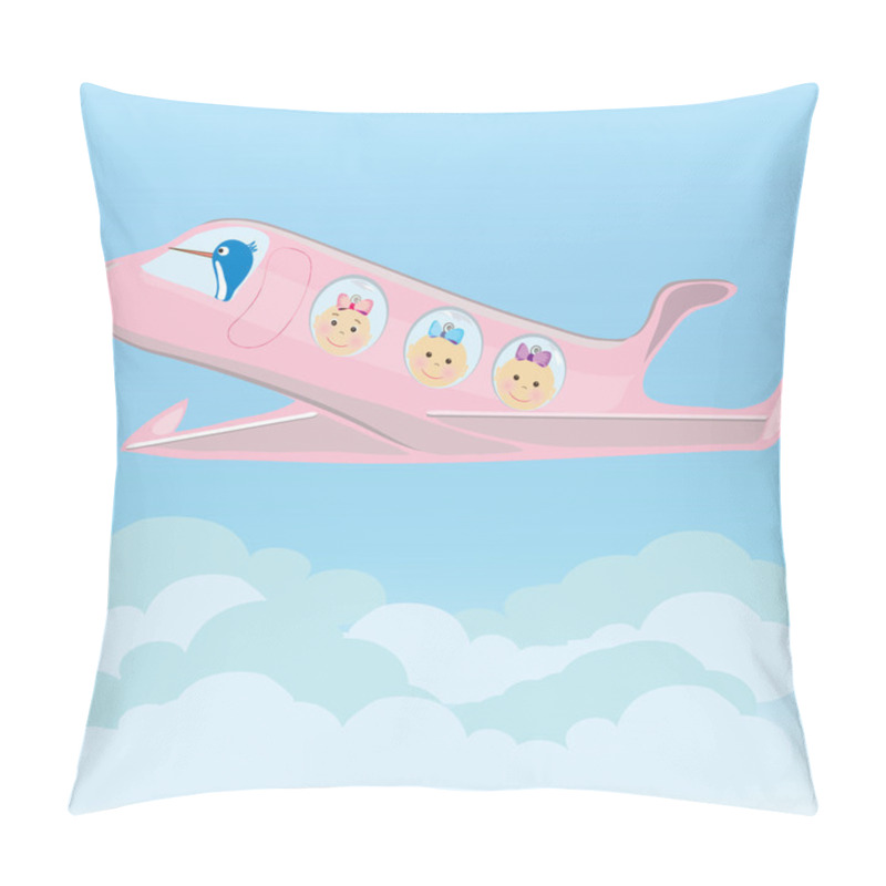 Personality  Stork Carries On A Plane Triplets Baby Girls Pillow Covers