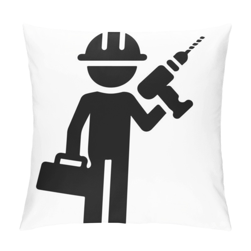 Personality  Construction Worker With Drill Icon Pillow Covers