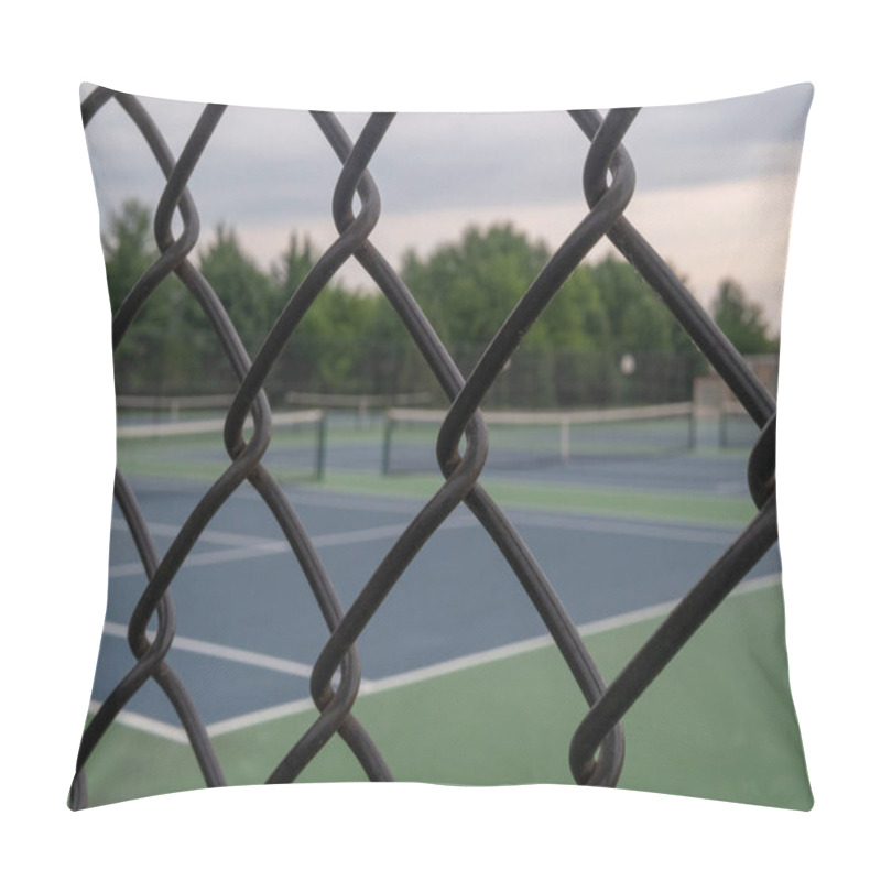 Personality  Tennis Courts In Background With Black Fence Framing In Foreground Pillow Covers