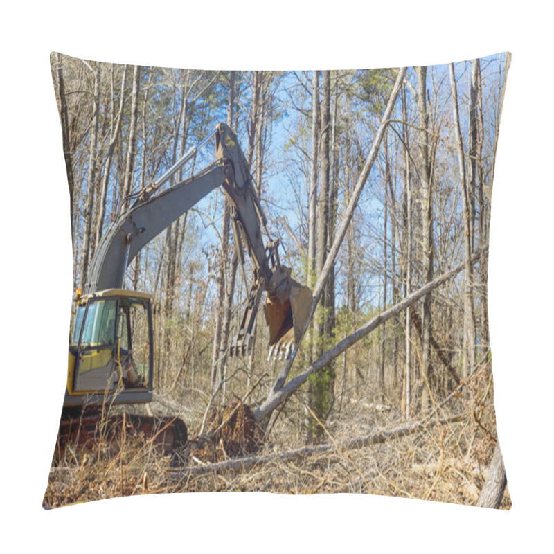 Personality  Worker Removing Trees From Forests, Preparing Ground For Building House, Using An Excavator Pillow Covers