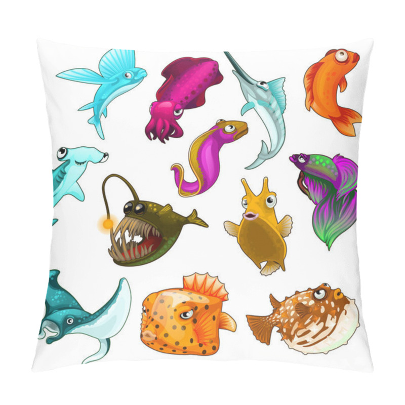 Personality  Vector Collection Of Tropical Fishes Isolated Pillow Covers