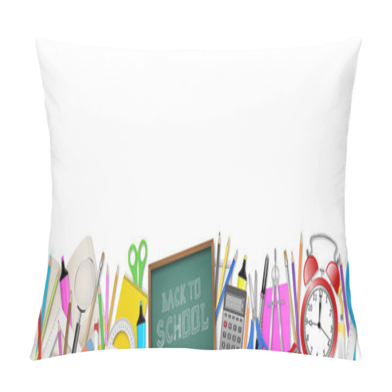 Personality  Back To School Seamless Banner With Realistic School Supplies Pillow Covers