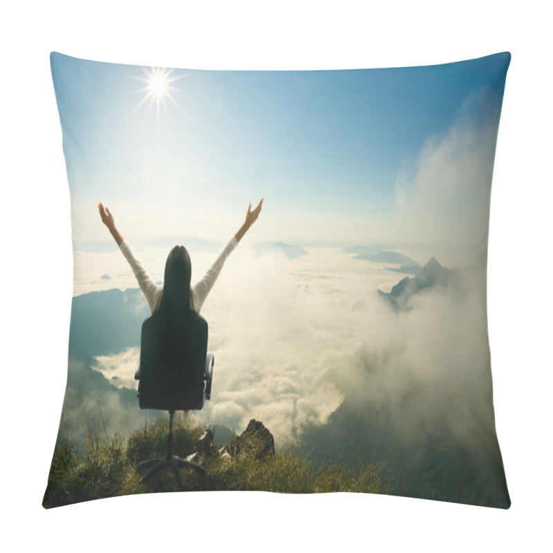 Personality  Young Woman Sits On A Chair And Open Her Arms At The Top Of The  Pillow Covers