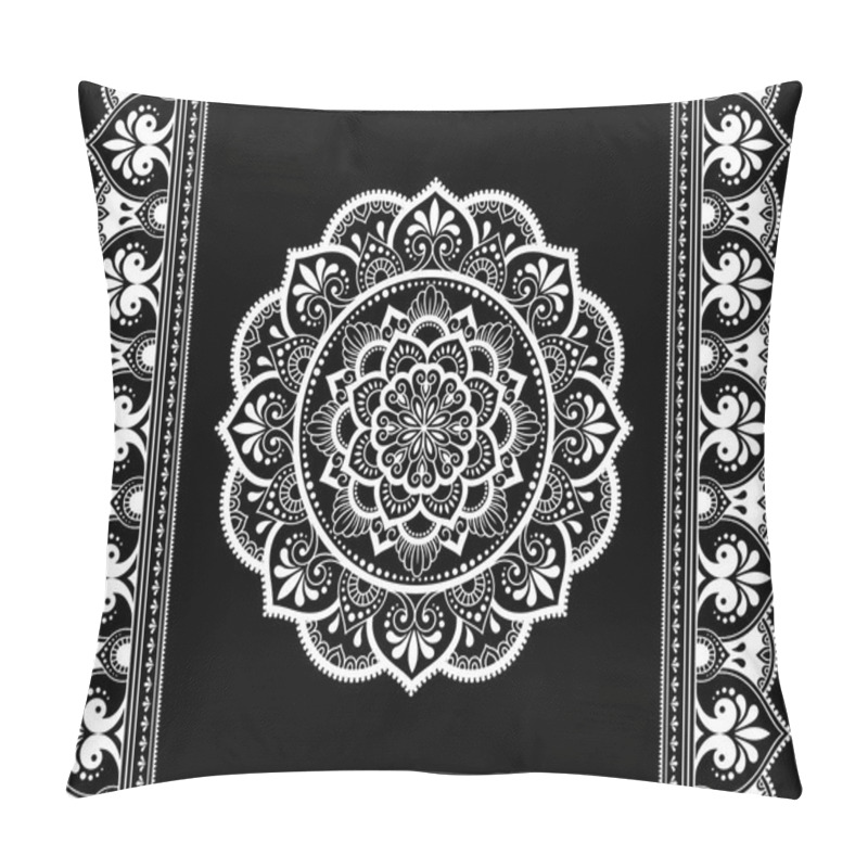 Personality  Set Of Mandala Pattern And Seamless Border For Henna Drawing And Tattoo. Decoration In Ethnic Oriental Mehndi, Indian Style. Doodle Ornament In Black And White. Hand Draw Vector Illustration. Pillow Covers