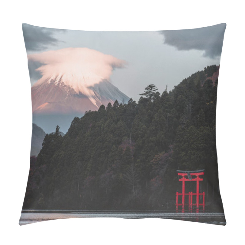 Personality  Mountain Fuji And Lake Ashi With Hakone Temple And Sightseeing Boat In Autumn Pillow Covers