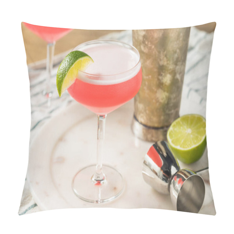 Personality  Refreshing Cold Pink Cosmopolitan Cocktail With Vodka And Cranberry Pillow Covers