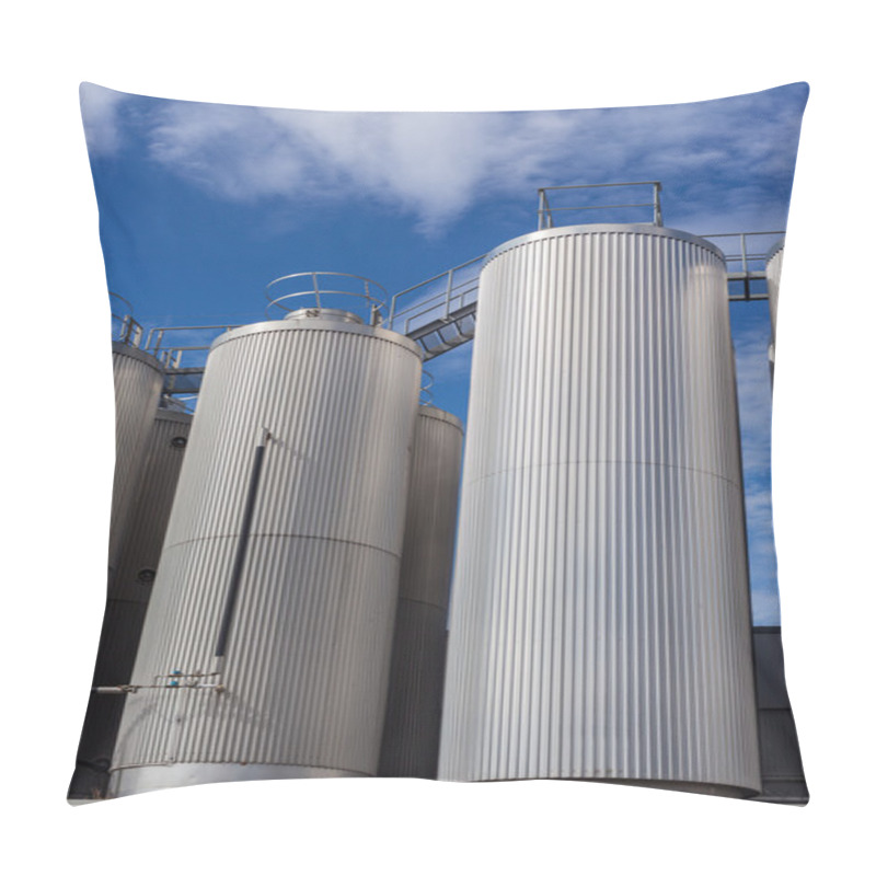 Personality  Giant Industrial Tanks On The Bright Blue Sky Pillow Covers