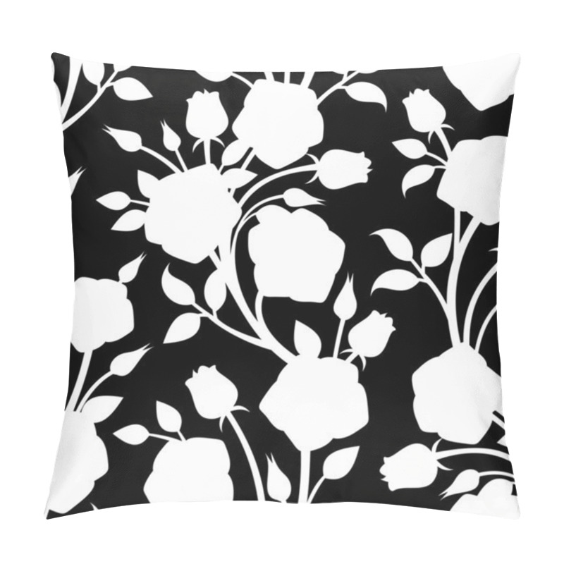 Personality  Seamless White Pattern With Roses On A Black Background. Vector Illustration. Pillow Covers