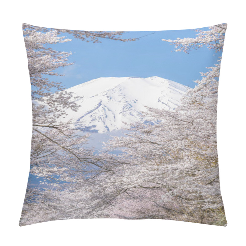 Personality  Sakura Tree And Mountain Fuji At Oshino Hakkai In Spring Season Pillow Covers