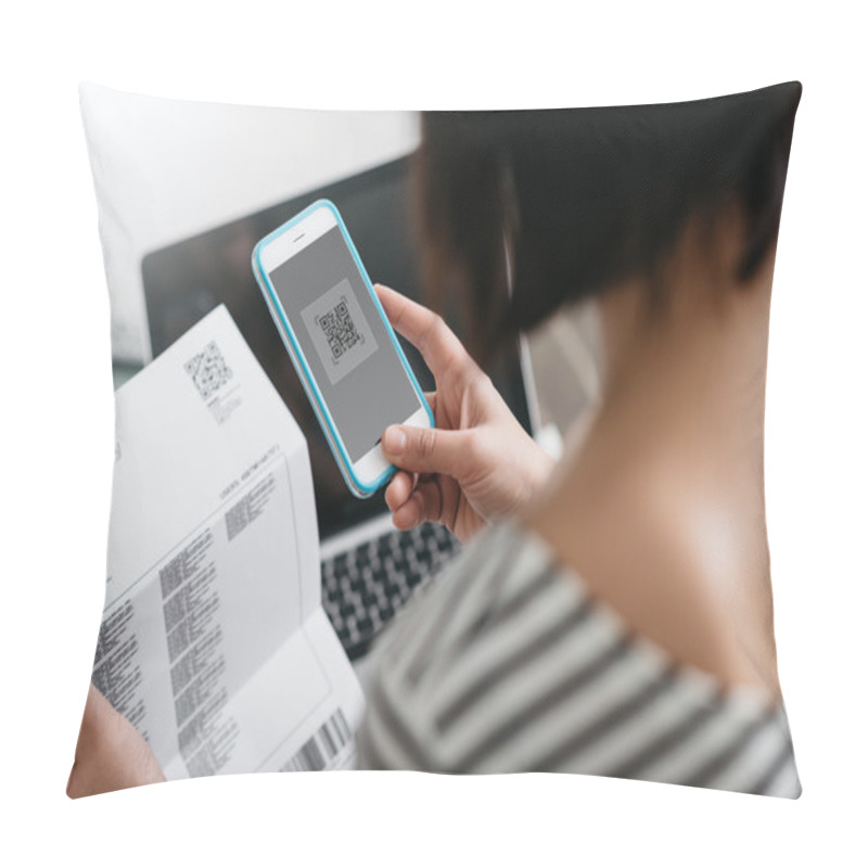 Personality  Woman Paying Bills With Her Smartphone Pillow Covers