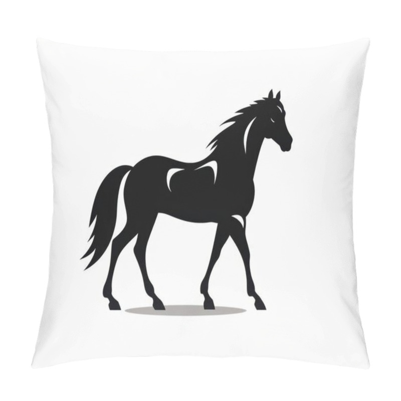 Personality  Stylish Silhouette Of A Galloping Black Horse, Showcasing Grace And Strength Against A Clean Background. Pillow Covers