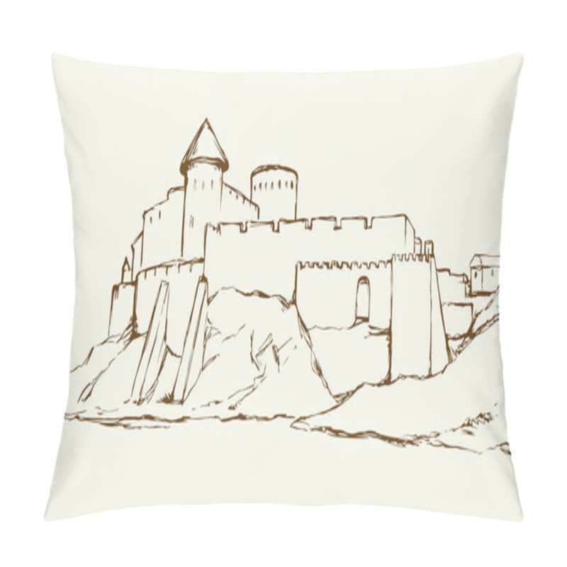 Personality  Ancient City On Rock. Vector Drawing Pillow Covers