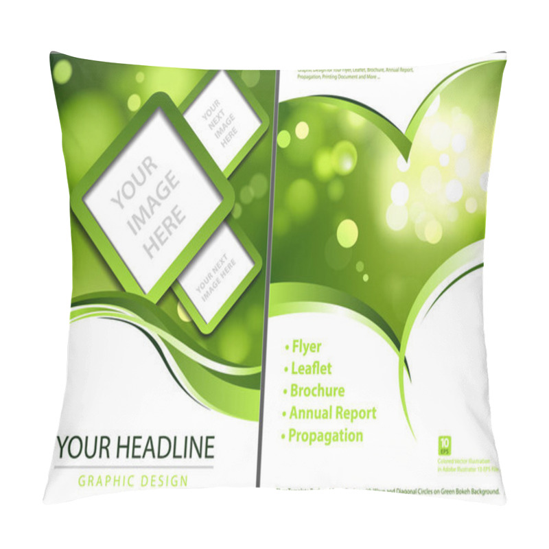 Personality  Flyer Template Front And Back Design With Bokeh Background In Green Tones - Modern Graphic Illustration, Vector Pillow Covers