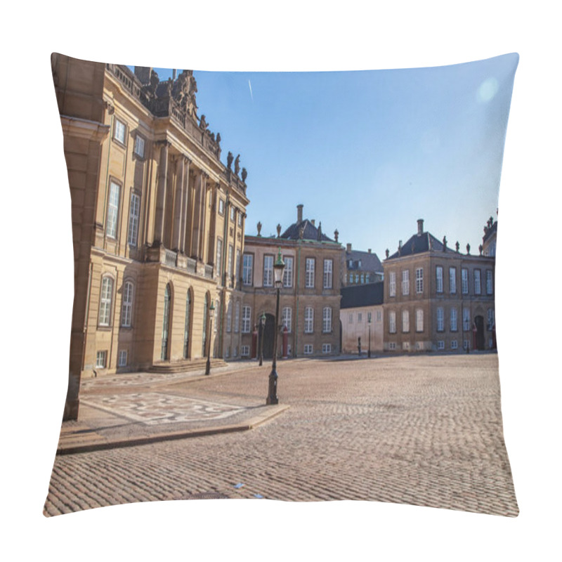 Personality  Beautiful Amalienborg Palace And Historical Buildings And Street Lamps On Empty Square In Copenhagen, Denmark Pillow Covers