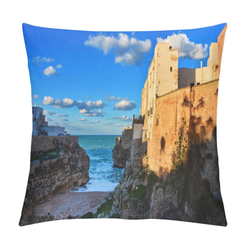 Personality  Winter Evening At Lama Monachile Beach, Polignano A Mare, Bari Province, Puglia Region In Southern Italy. Pillow Covers