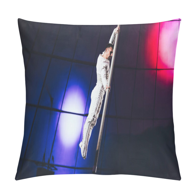 Personality  KYIV, UKRAINE - NOVEMBER 1, 2019: Gymnast Performing Exercise With Pole In Circus  Pillow Covers