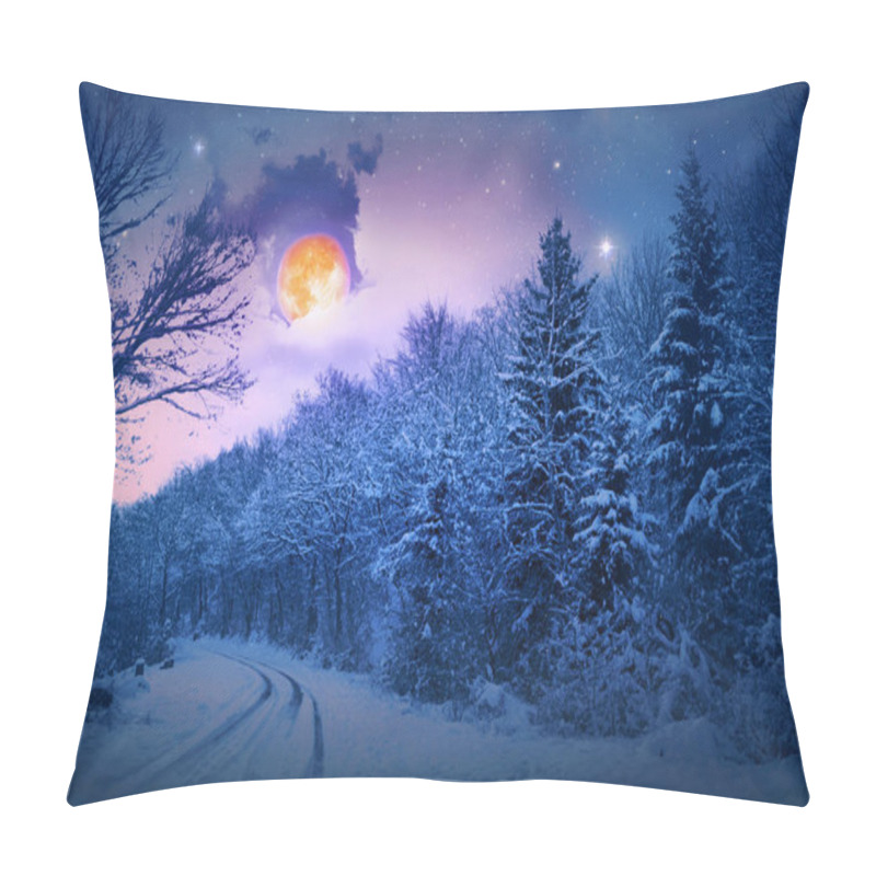 Personality  Evening Winter Landscape With Snow Covered Fir Trees. Winter Background. Pillow Covers