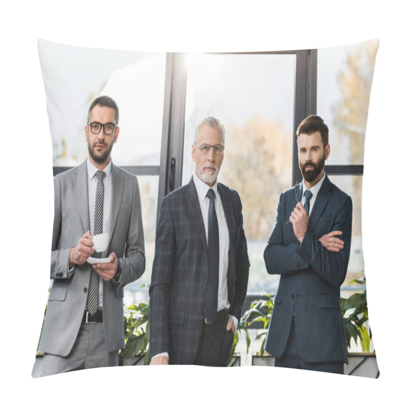 Personality  Handsome Businessmen In Suits Standing And Looking At Camera In Office Pillow Covers