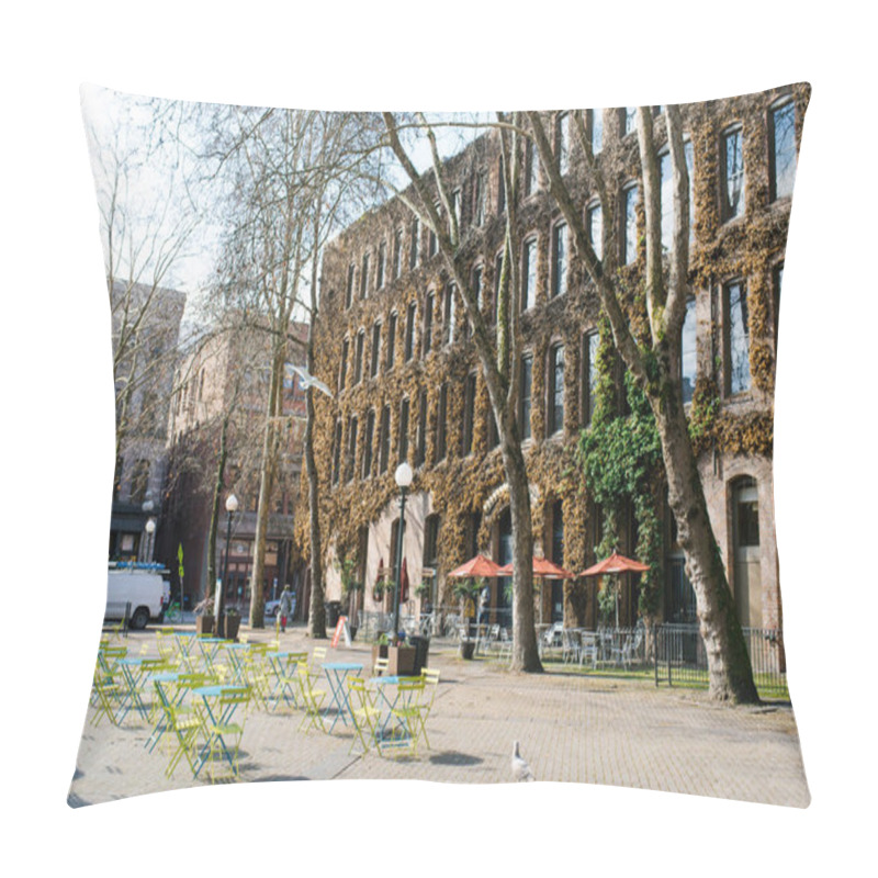 Personality  Seattle, Washington, USA. March 2020. Pioneer Square In Early Spring Pillow Covers