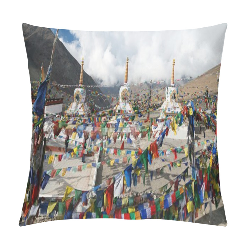 Personality  Prayer Flags With Stupas - Kunzum La Pass - Himachal Pradesh - India  Pillow Covers