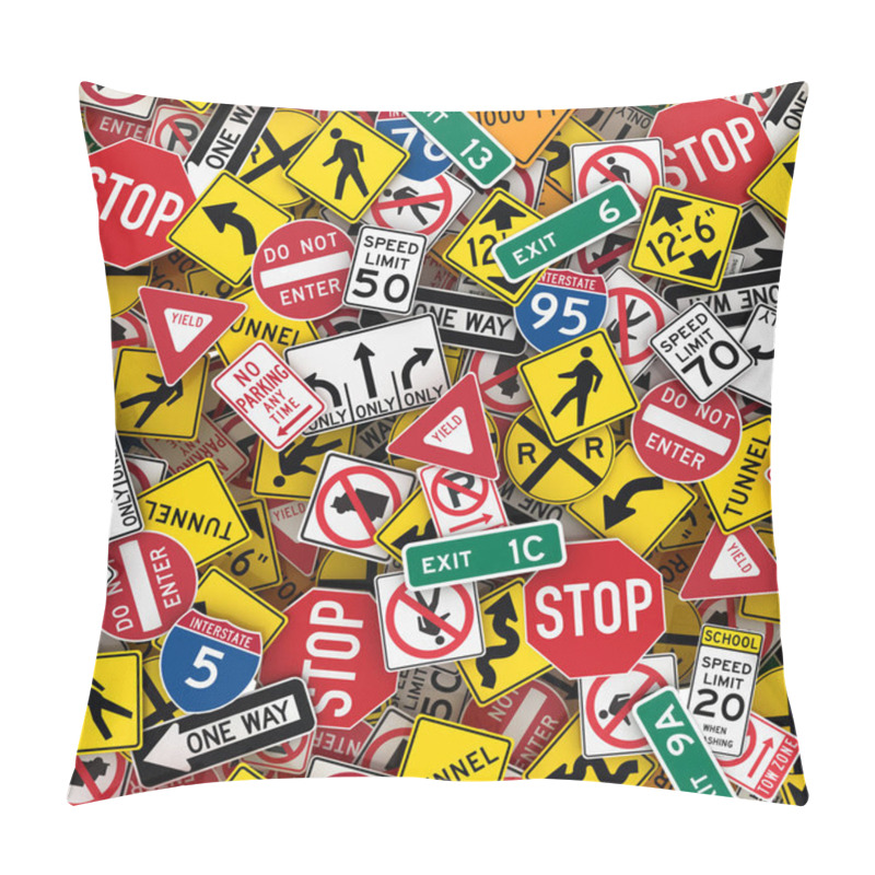 Personality  Extra Large 3D Illustration Of North American Road Signs Like Stop Signs, Speed Limit Signs And Warning Signs. Pillow Covers