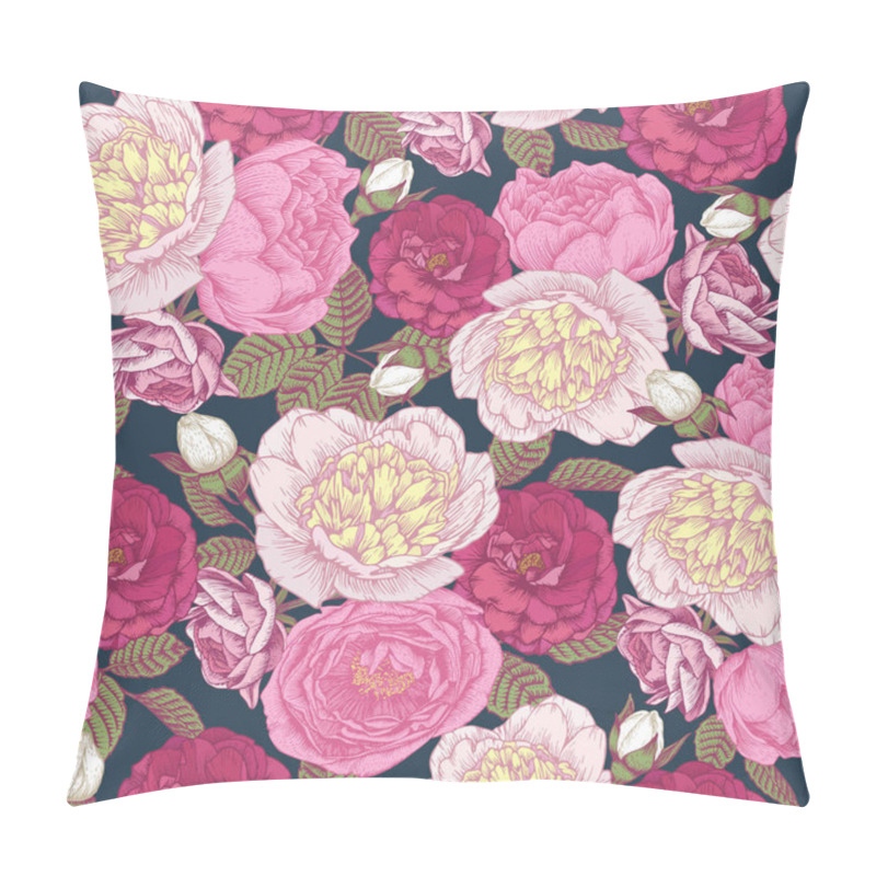 Personality  Vector Floral Seamless Pattern With Hand Drawn Peonies And Roses. Floral Background In Vintage Style  Pillow Covers