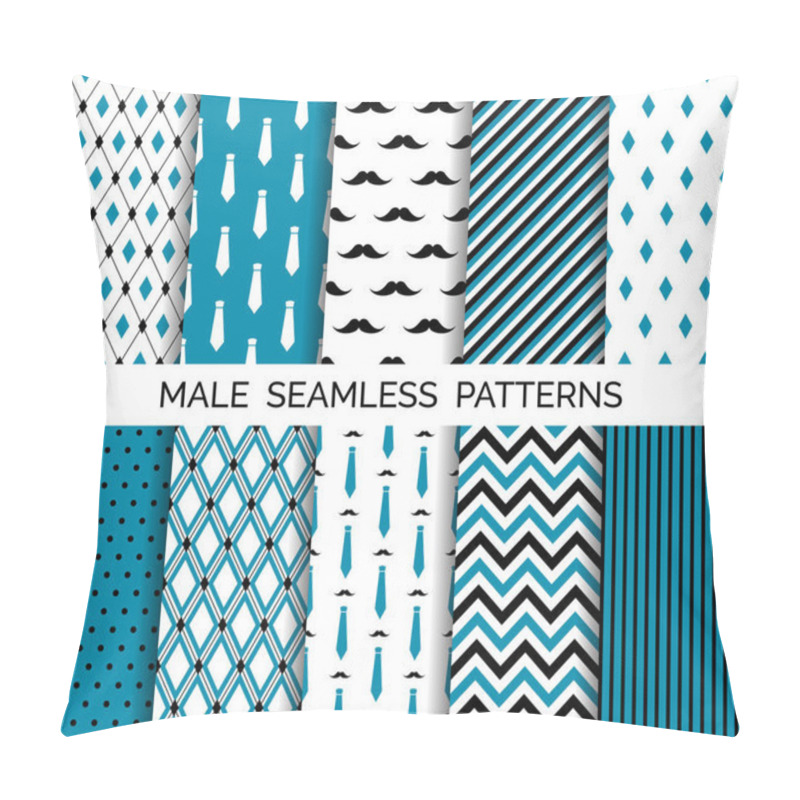 Personality  Set Of Vector Seamless Male Blue Patterns Pillow Covers