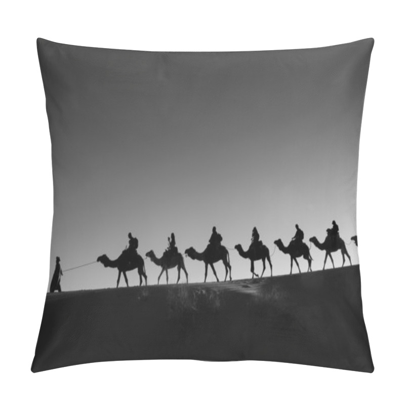 Personality  Camel Caravan Going Through The Desert Black And White Pillow Covers