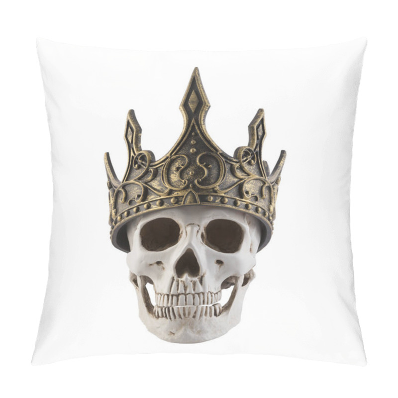 Personality  Human Skull With Ancient Golden Crown Isolated On White Background With Clipping Path Pillow Covers