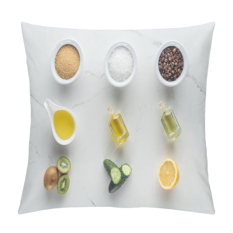 Personality  Top View Of Different Components For Homemade Cosmetics On White Surface Pillow Covers