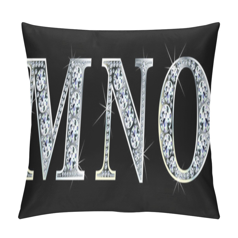 Personality  Diamond Alphabet Letters. Stunning Beautiful M, N, O Jewelry Set In Gems And Silver. Vector Eps10 Illustration. Pillow Covers