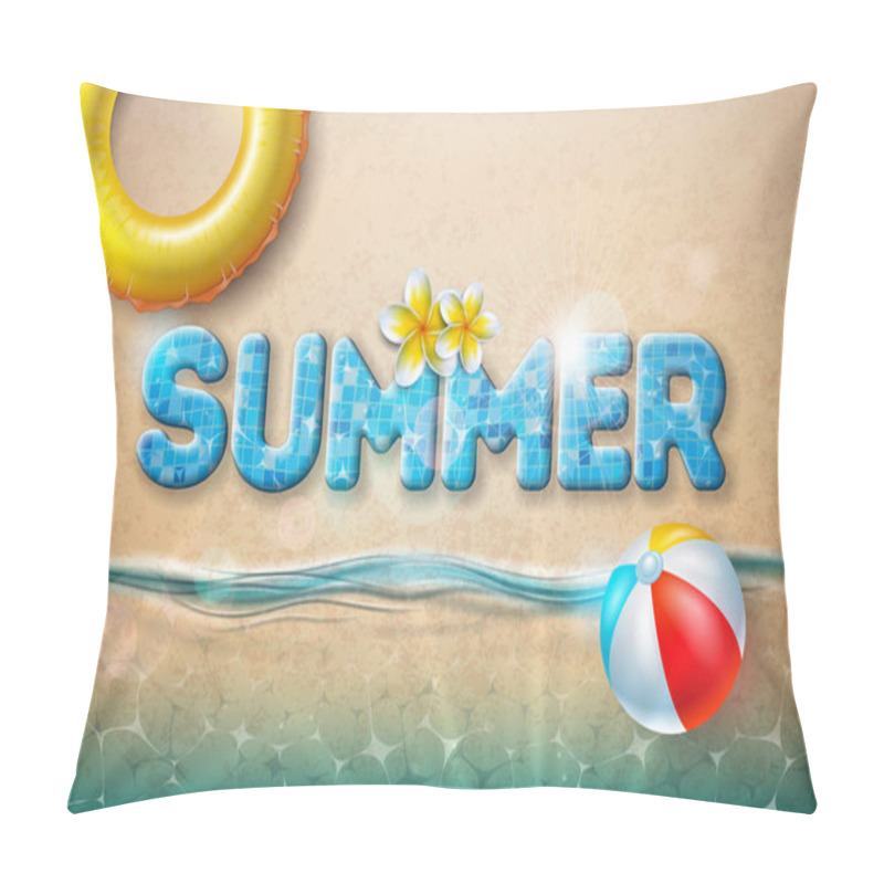 Personality  Vector Summer Illustration With Beach Ball And Float On Sandy Ocean Background. Summer Vacation Holiday Design For Banner, Flyer, Invitation, Brochure, Poster Or Greeting Card. Pillow Covers