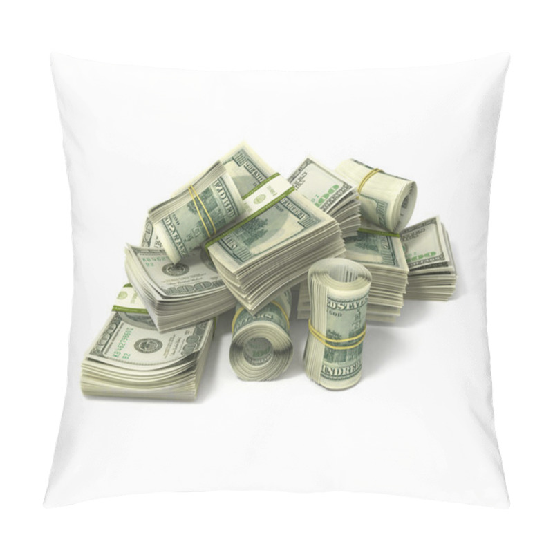 Personality  Rolls Of Dollars And Stacks Of Bills Isolated On White Pillow Covers