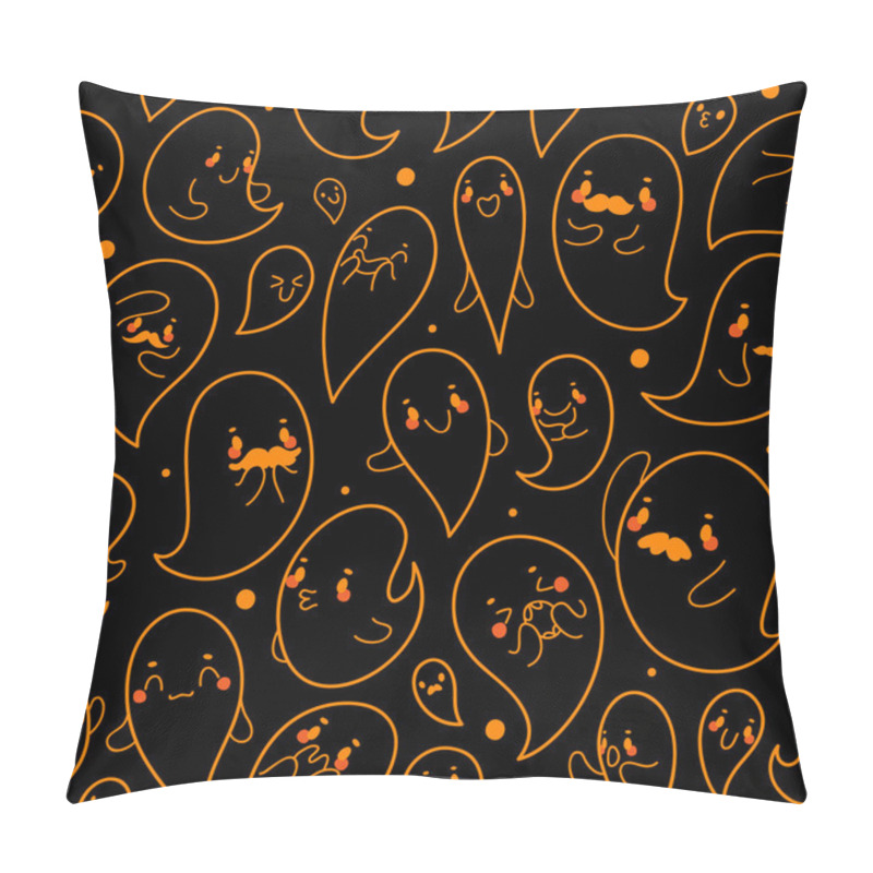 Personality  Seamless Black Pattern With Hand Drawn Halloween Ghosts, Vector. Pillow Covers