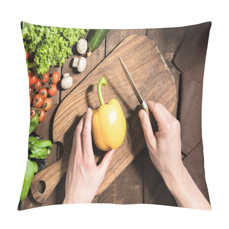 Personality  Hands Cutting Pepper On Chopping Board  Pillow Covers