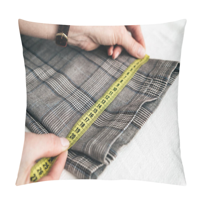 Personality  Tailor Using A Measure Tape To Measure Width Of Pants Pillow Covers