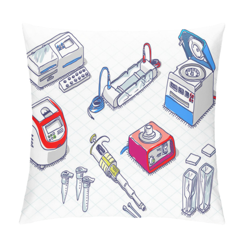 Personality   Isometric Sketch - Molecular Biology - Laboratory Set Pillow Covers