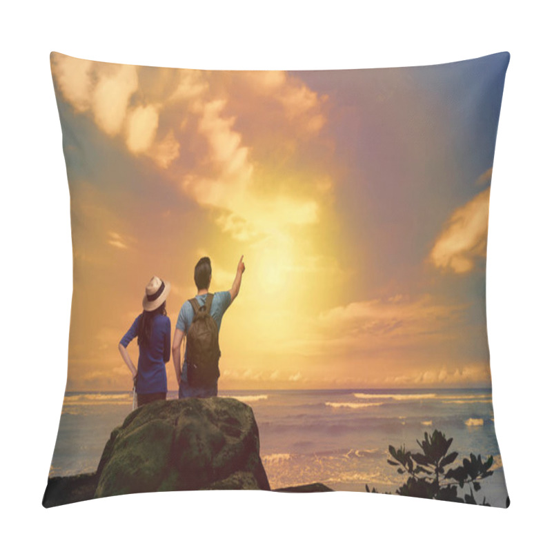 Personality  Couple Looking At Sunset Panorama From Beach  Pillow Covers