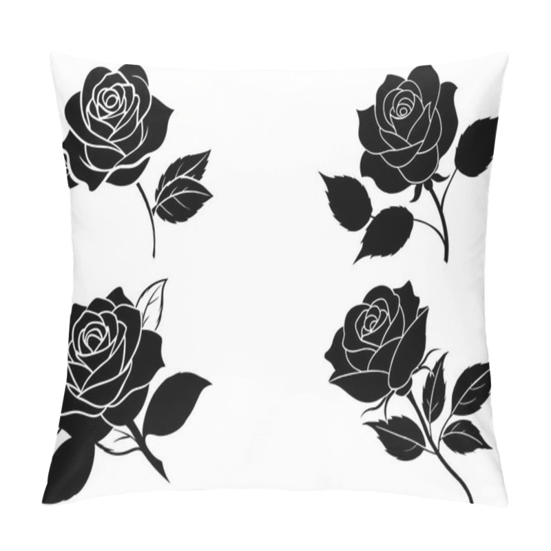 Personality  Beautiful Black Rose Vector On White Background Pillow Covers