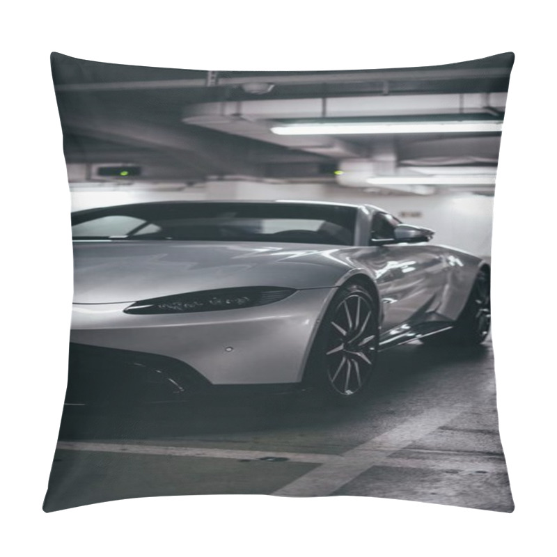 Personality  A Vertical Picture Of A Beautiful Grey Sports Car In A Station Pillow Covers