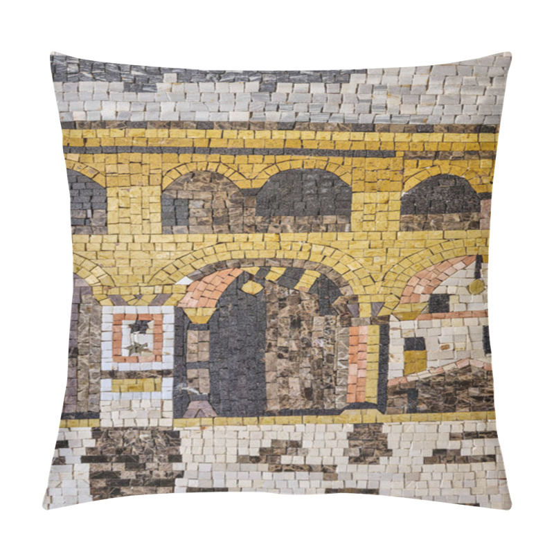 Personality  Detailed Roman Mosaic Displaying Intricate Architectural Designs With Arches. This Historical Artwork Captures The Elegance And Craftsmanship Of Ancient Roman Civilization, Emphasizing Geometry Pillow Covers