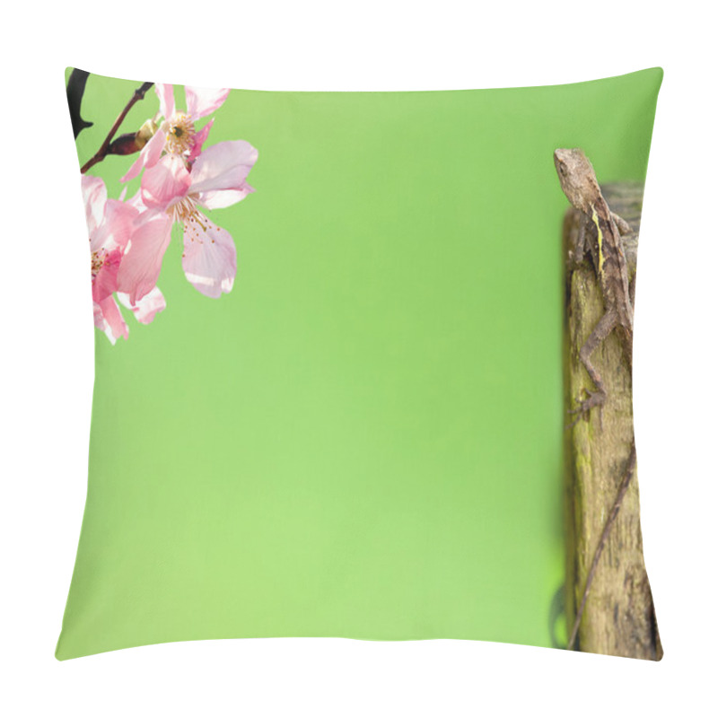 Personality  Lizard Ornamental Cherry With Nice Green Background Pillow Covers