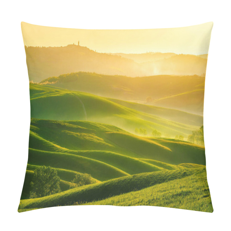 Personality  Waves Hills, Rolling Hills, Minimalistic Landscape With Green Fields In The Tuscany. Italy Pillow Covers